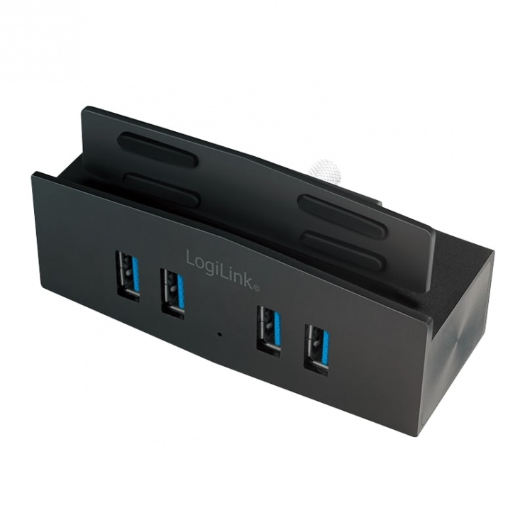 Imagine HUB USB 3.0 cu 4 porturi USB-A prindere monitor metalic Negru, Logilink UA0348