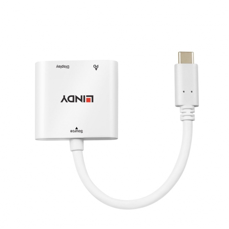 Imagine Adaptor USB 3.1-C la HDMI 4K60Hz cu PD (power delivery) T-M Alb, Lindy L43272-1