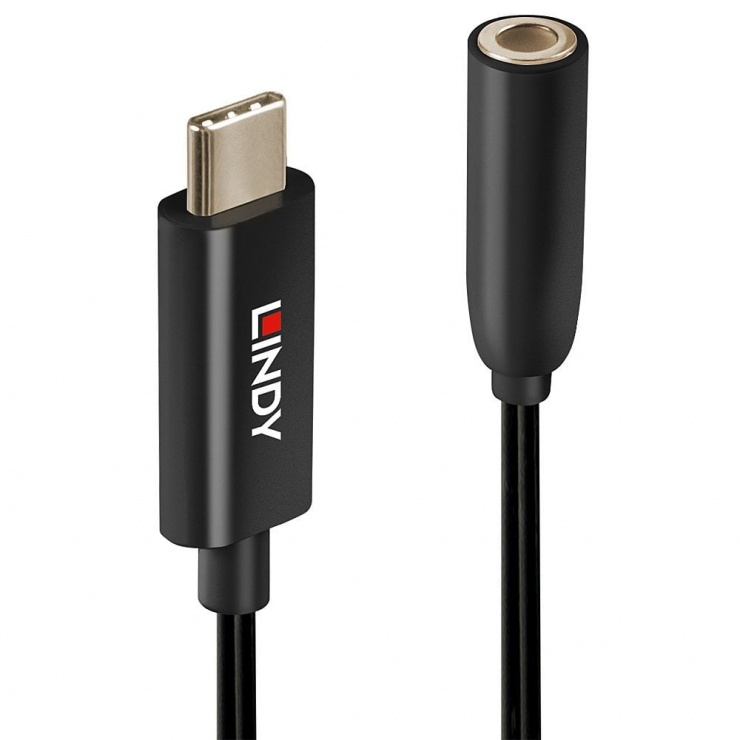 Imagine Adaptor audio USB-C la jack 3.5mm activ T-M Negru, Lindy L35629