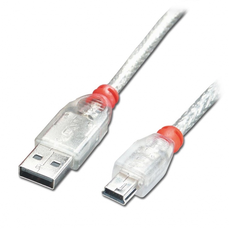 Imagine Cablu USB 2.0 la mini USB-B T-T 0.5m Transparent, Lindy L41781