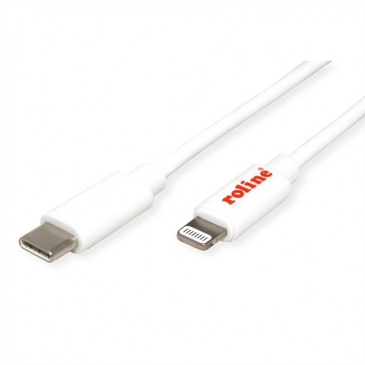 Imagine Cablu de date + incarcare USB-C la iPhone Lightning MFI T-T 1m Alb, Roline 11.02.8323