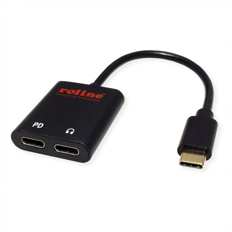 Imagine Splitter USB-C la 2 x USB-C (audio + alimentare PD) T-M 0.13m Negru, Roline 12.03.3219 