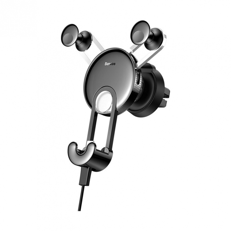 Imagine Suport auto magnetic pentru smartphone cu montare ventilator + cablu iphone Lightning, Baseus YY