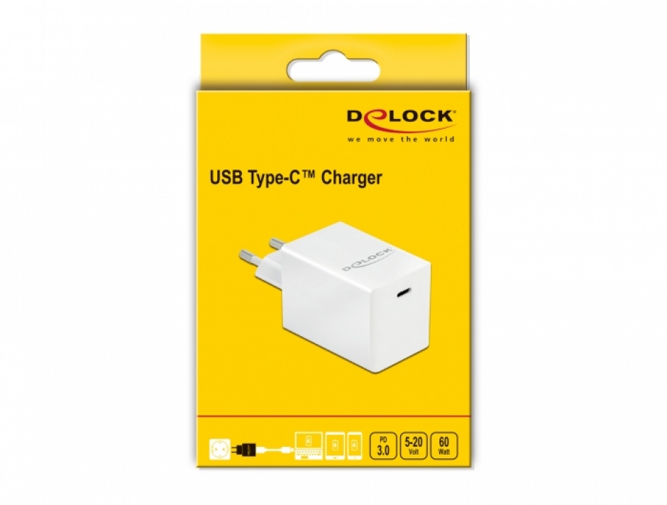 Imagine Incarcator priza 1 x USB-C PD 3.0 compact 60W, Delock 41447
