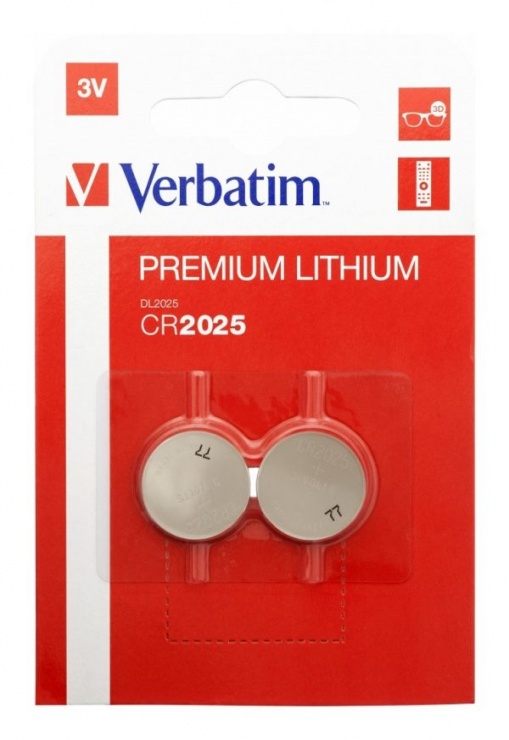 Imagine Set 2 baterii CR2025 Litiu 3V, Verbatim 49935