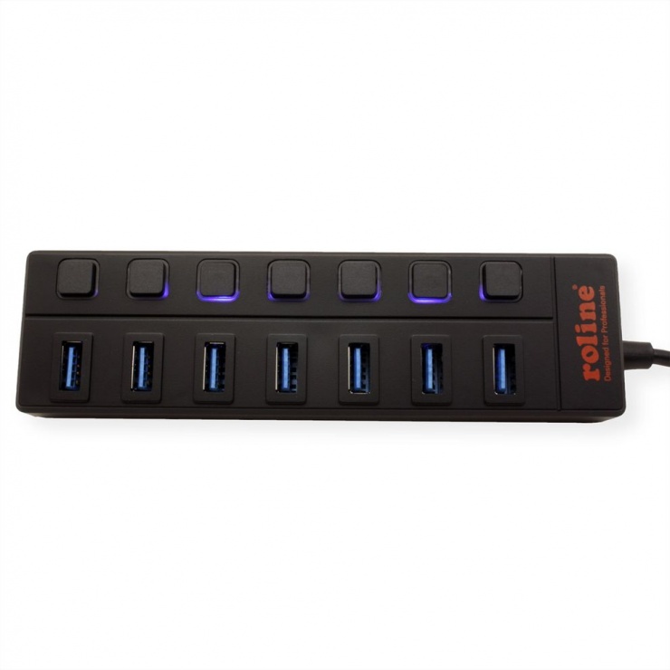 Imagine HUB USB 3.0 cu 7 porturi cu switch, Roline 14.02.5047