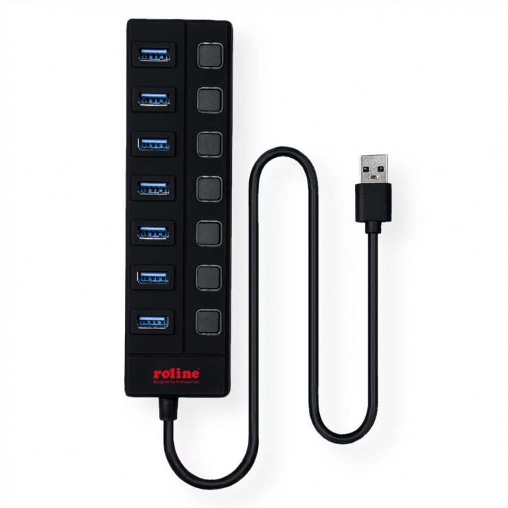 Imagine HUB USB 3.0 cu 7 porturi cu switch, Roline 14.02.5047