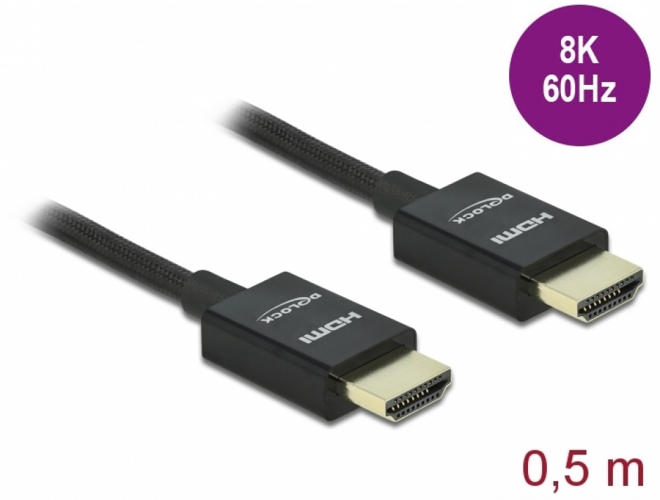 Imagine Cablu HDMI coaxial 48 Gbps 8K@60Hz HDR + eARC T-T 0.5m Negru, Delock 85383
