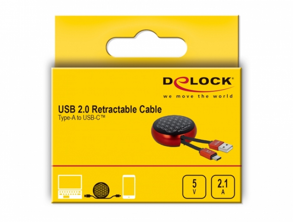Imagine Cablu de date si incarcare USB 2.0 la USB-C Negru/Rosu, Delock 85819