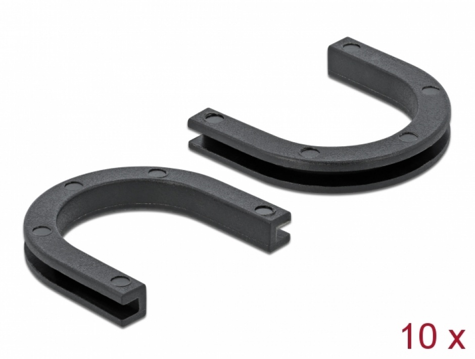 Imagine Set 10 buc protectie cabluri forma U - diametru 16mm Negru, Delock 60272