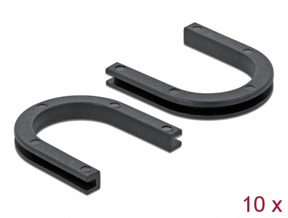 Imagine Set 10 buc protectie cabluri forma U - diametru 17.5mm Negru, Delock 60273