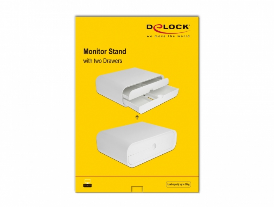Imagine Suport monitor max 30kg cu 2 sertare Alb, Delock 18325
