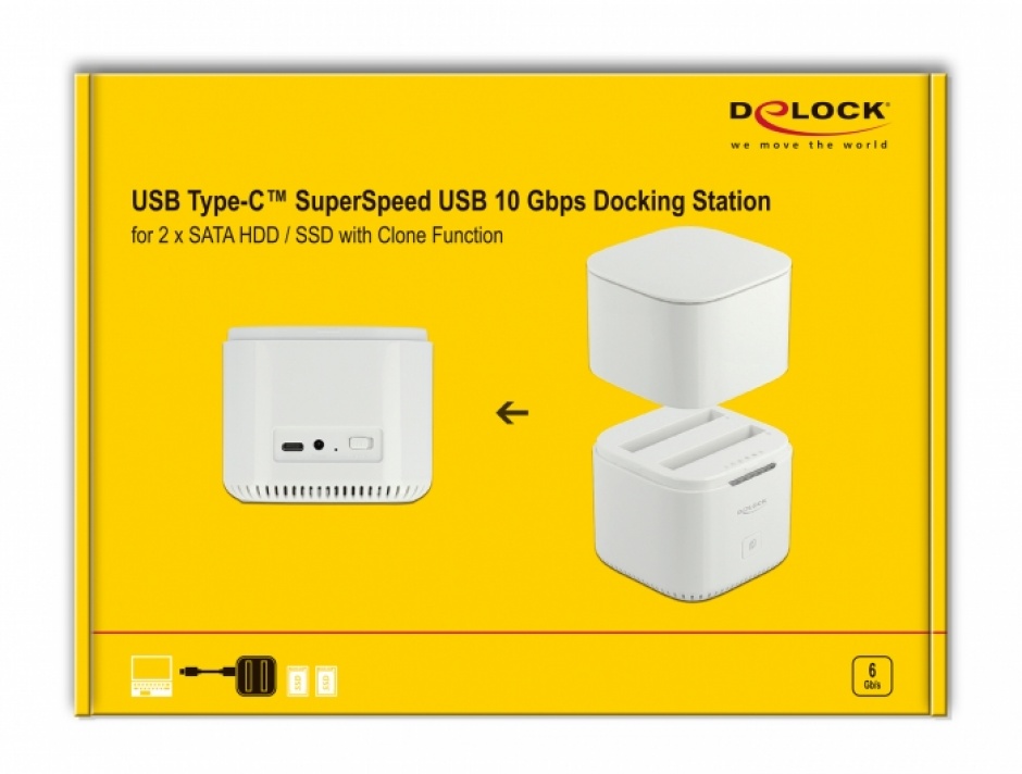 Imagine Docking Station USB-C 3.2 pentru 2 x 2.5" SATA HDD / SSD cu functia de Clona, Delock 63084
