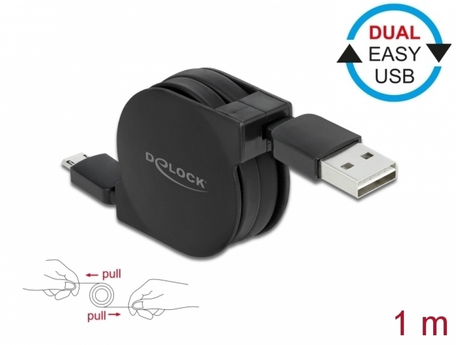 Imagine Cablu retractabil EASY-USB 2.0-A la micro USB-B, Delock 85761