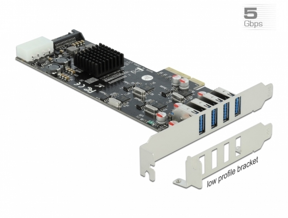 Imagine PCI Express cu 4 x SuperSpeed USB (USB 3.2 Gen 1) USB-A Quad Channel LPFF, Delock 89008
