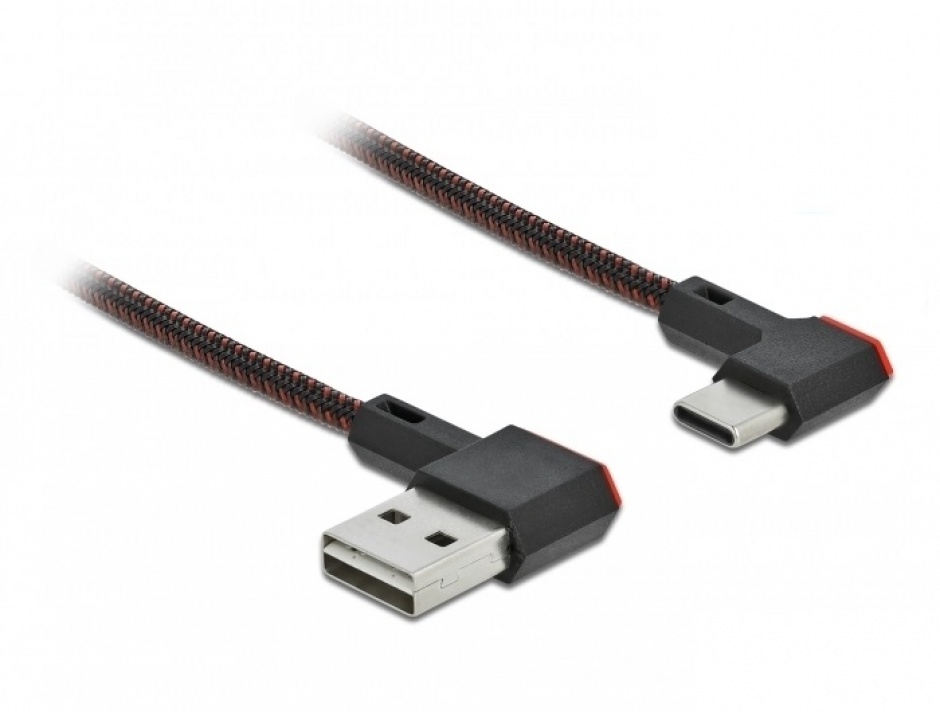 Imagine Cablu EASY-USB 2.0 la USB-C unghi stanga/dreapta 1m textil, Delock 85281