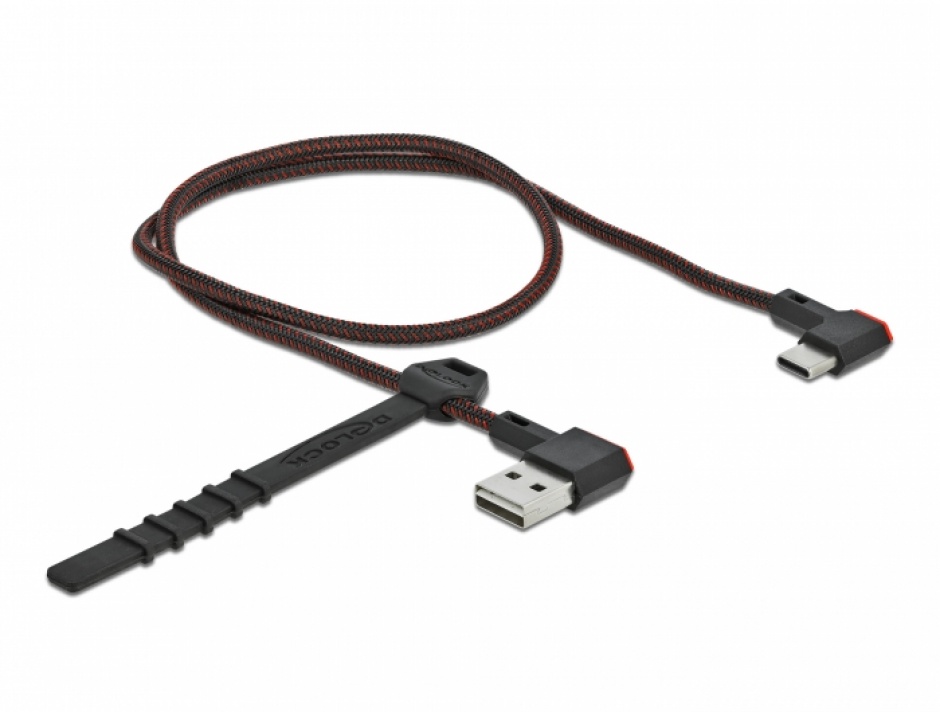 Imagine Cablu EASY-USB 2.0 la USB-C unghi stanga/dreapta 0.5m textil, Delock 85280
