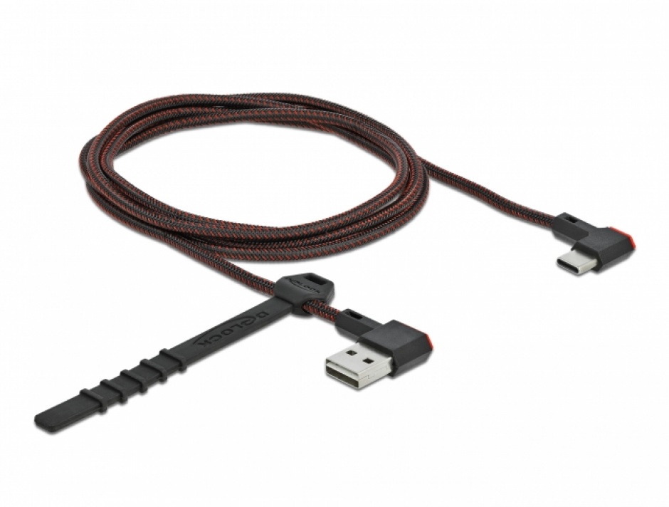 Imagine Cablu EASY-USB 2.0 la USB-C unghi stanga/dreapta 1.5m textil, Delock 85282