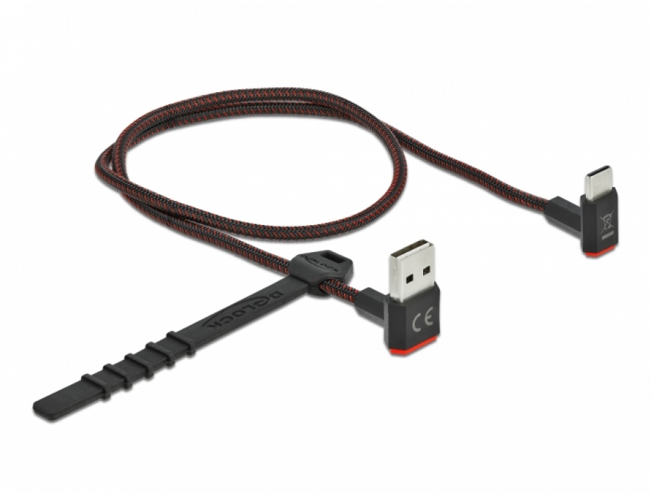 Imagine Cablu EASY-USB 2.0 la USB-C unghi sus/jos 0.5m textil, Delock 85275