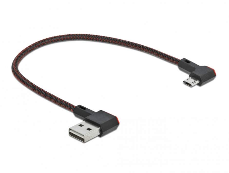 Imagine Cablu EASY-USB 2.0 la micro-B EASY-USB unghi stanga/dreapta 0.2m textil, Delock 85269