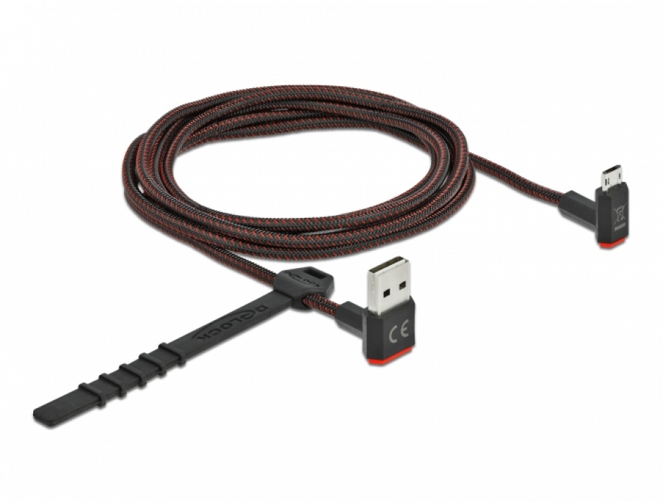 Imagine Cablu EASY-USB 2.0 la micro-B EASY-USB unghi sus/jos 2m textil, Delock 85268