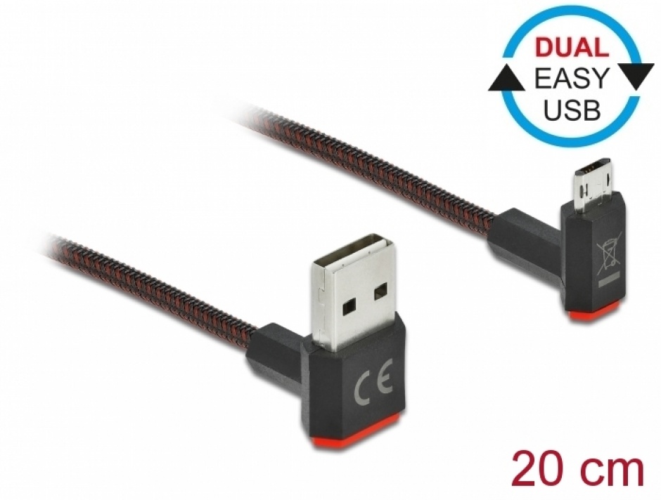 Imagine Cablu EASY-USB 2.0 la micro-B EASY-USB unghi sus/jos 0.2m textil, Delock 85264