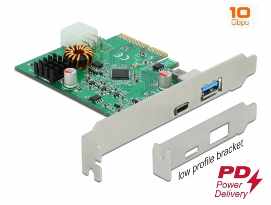Imagine PCI Express cu 1 x USB-C PD + 1 x SuperSpeed USB 10 Gbps (USB 3.2 Gen 2)-A, Delock 89001