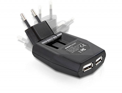Imagine Incarcator priza rabatabil la 2 x USB, Navilock 61863