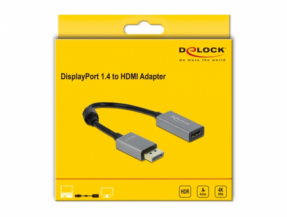 Imagine Adaptor activ DisplayPort 1.4 la HDMI T-M, Delock 66436