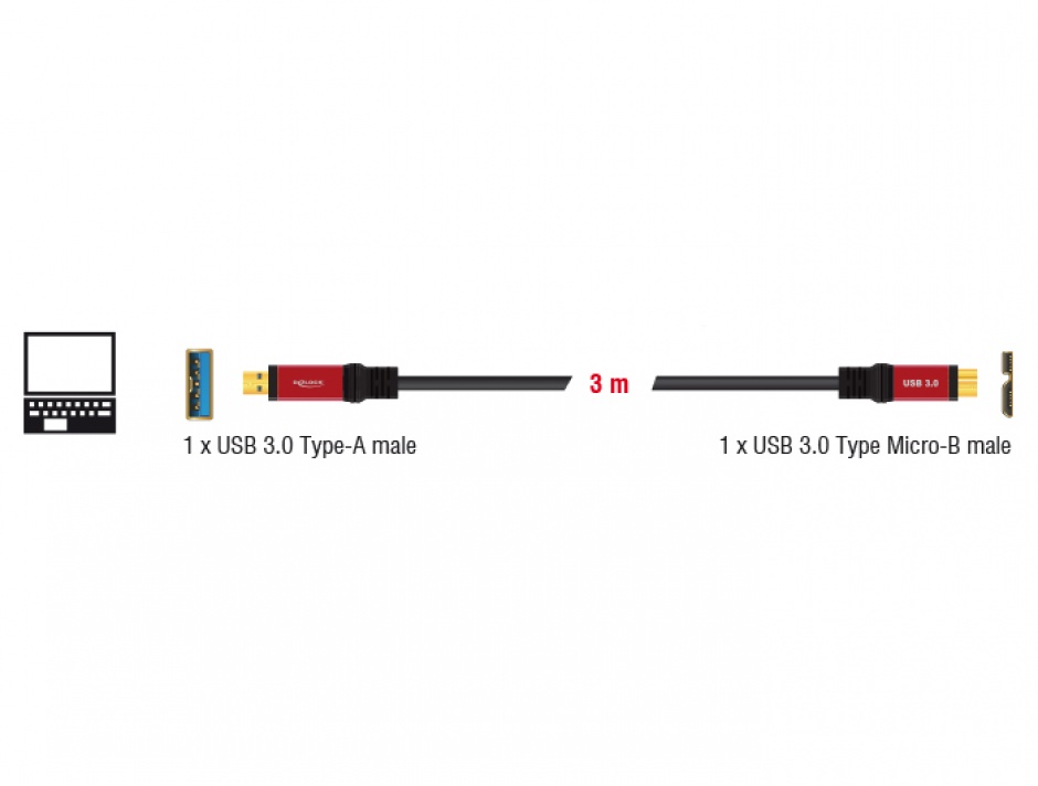 Imagine Cablu USB 3.0 la micro USB-B T-T 3m Premium, Delock 82762