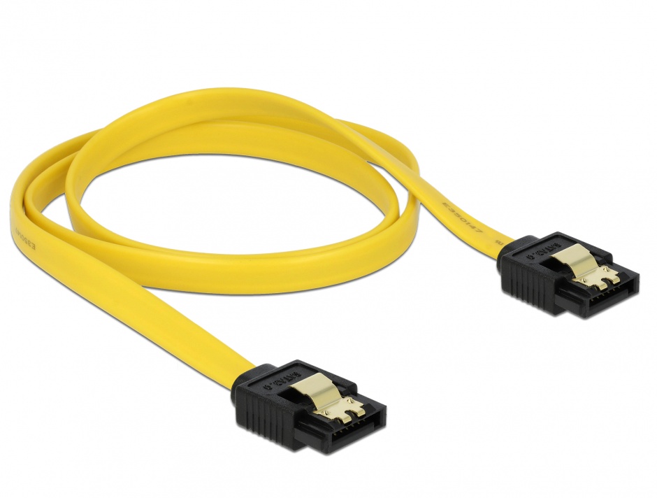 Imagine Cablu SATA III 6 Gb/s drept-drept clips metalic 70 cm, Delock 82813