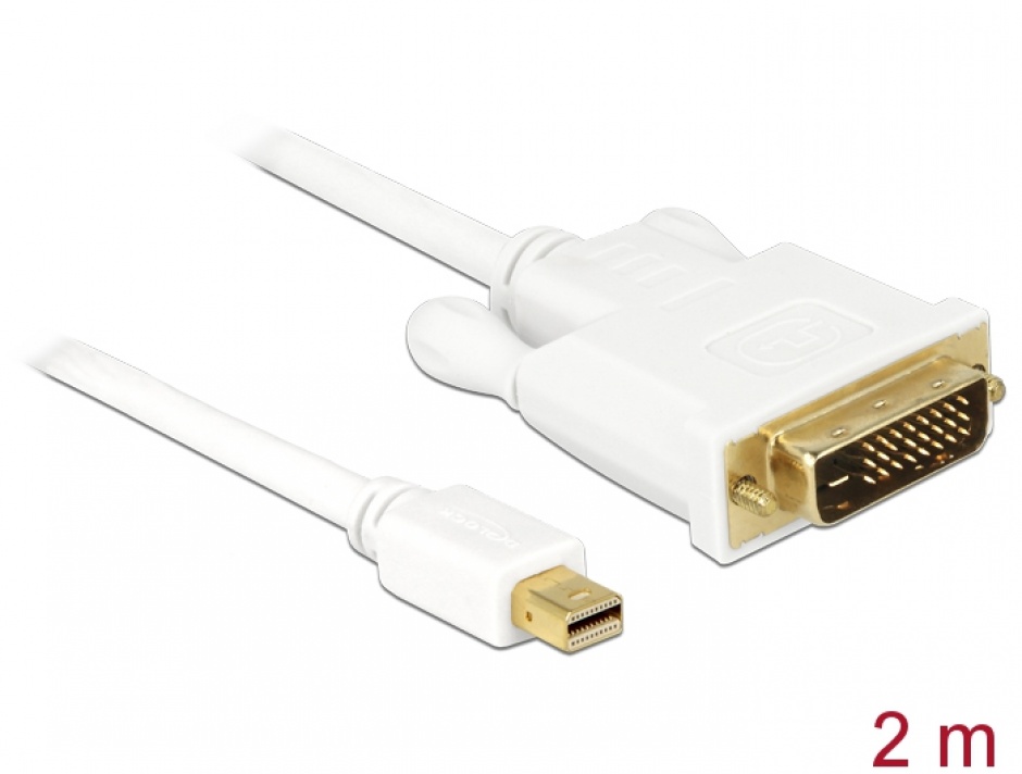 Imagine Cablu mini DisplayPort 1.1 la DVI-D 24+1 pini T-T Alb 2m, Delock 82918