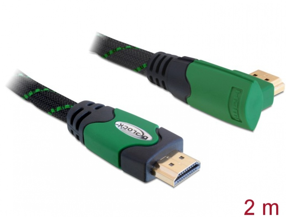 Imagine Cablu HDMI 4K v1.4 unghi 90 grade T-T 2m Verde, Delock 82952