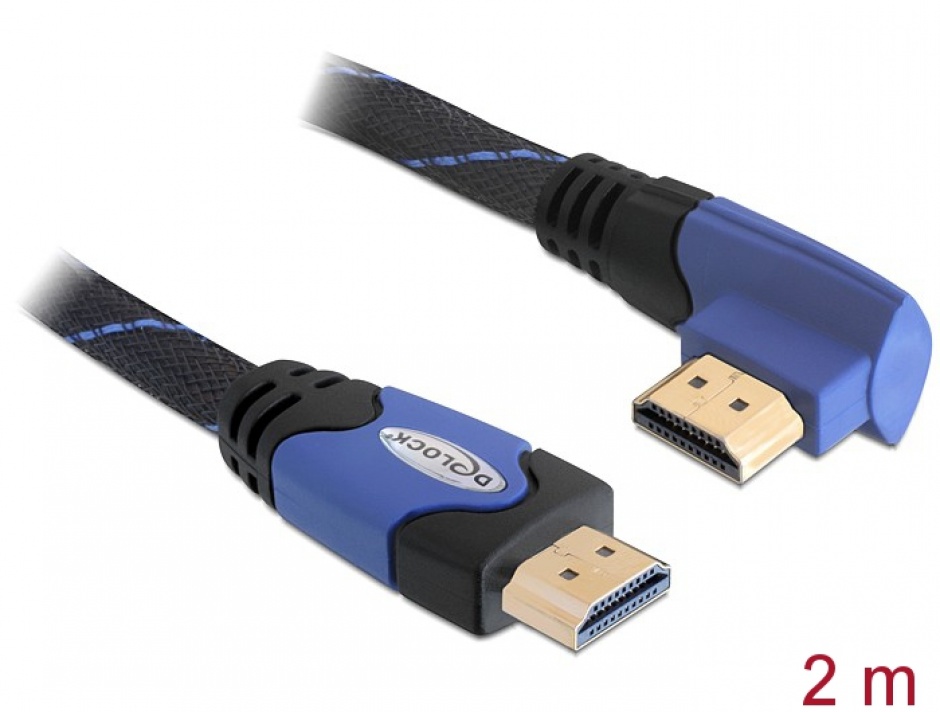 Imagine Cablu HDMI 4K v1.4 unghi 90 grade T-T 2m albastru, Delock 82956