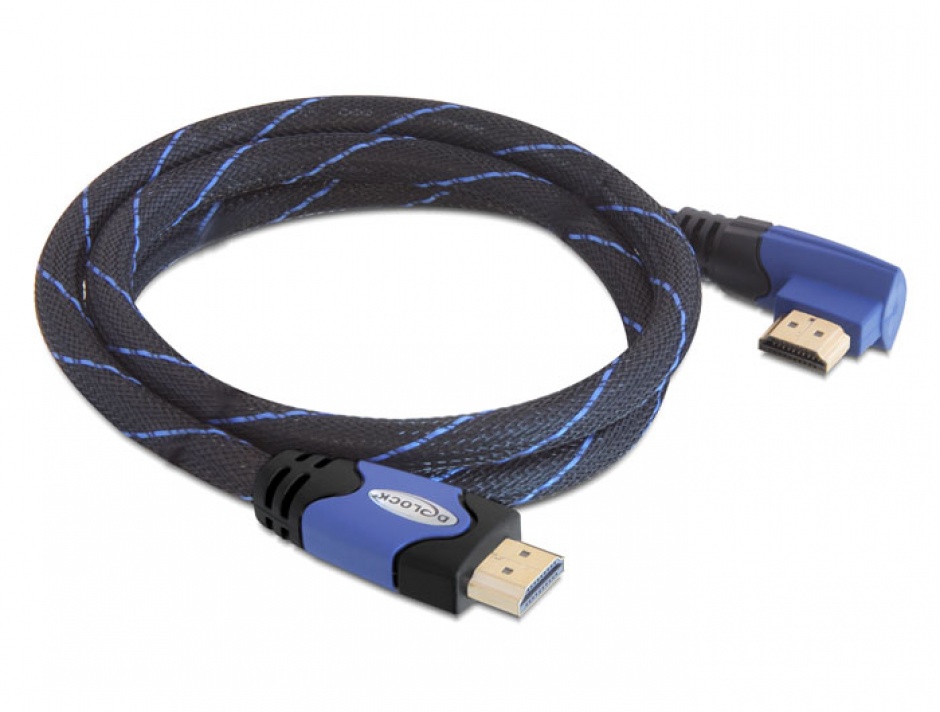 Imagine Cablu HDMI 4K v1.4 unghi 90 grade T-T 5m albastru, Delock 82958