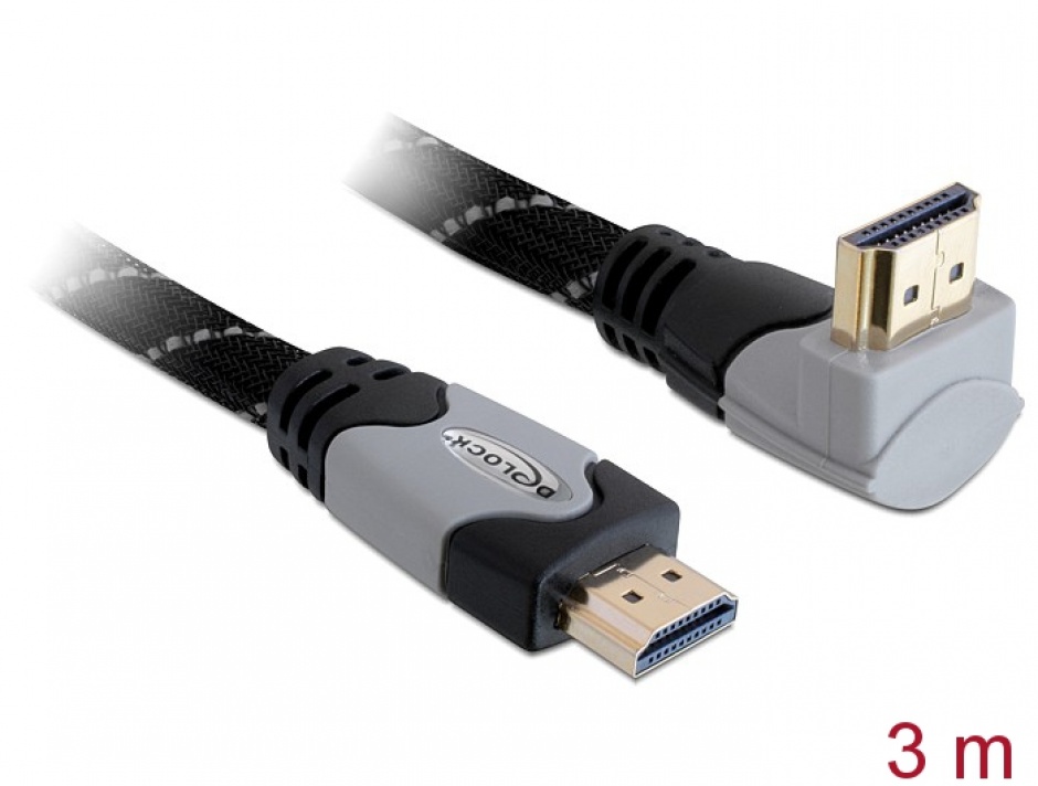 Imagine Cablu HDMI 4K v1.4 T-T unghi 90 grade 3m gri, Delock 83045