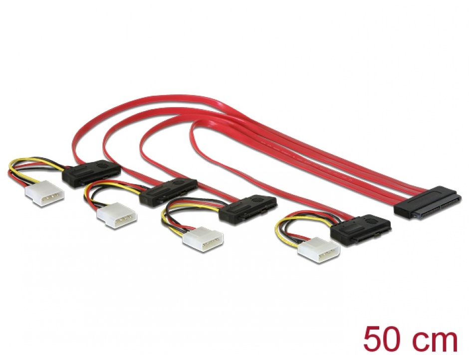 Imagine Cablu SAS SFF-8484 la 4 x SAS SFF-8482 + alimentare 50cm, Delock 83051