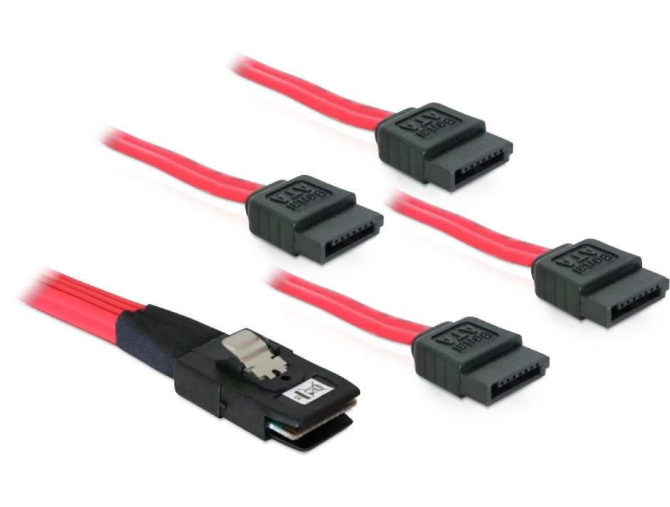 Imagine Cablu Mini SAS SFF-8087 la 4 x SATA 1m, Delock 83074