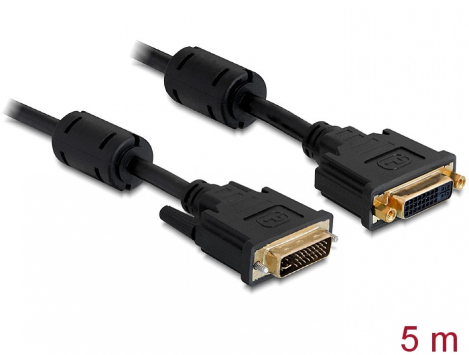 Imagine Cablu prelungitor DVI-I Dual Link 24+5 pini ecranat T-M 5m, Delock 83109