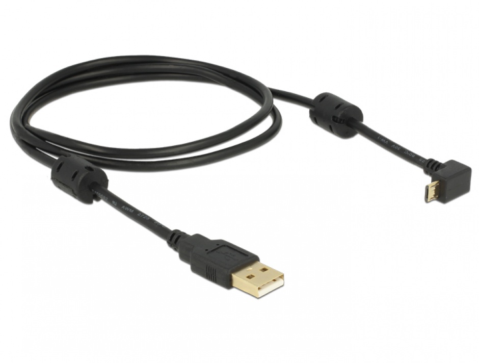 Imagine Cablu USB la micro USB-B T-T unghi 90grade 1m, Delock 83148