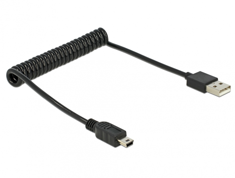 Imagine Cablu USB 2.0 A la mini USB B T-T spiralat, Delock 83164