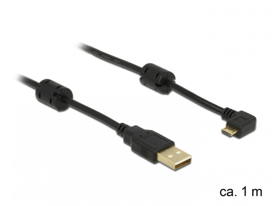 Imagine Cablu USB 2.0 la micro USB-B unghi 270 grade 1m, Delock 83250