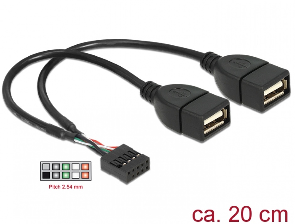 Imagine Cablu USB 2.0 A intern la 2 x USB A M, Delock 83292 