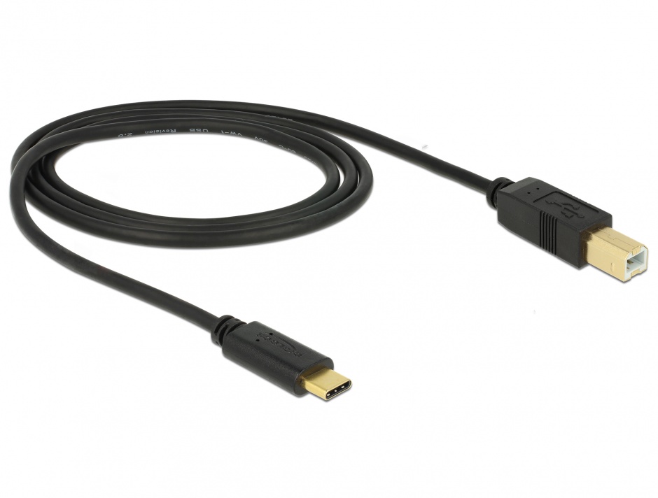 Imagine Cablu USB 2.0 tip C (host) la USB-B (device) 0.5m T-T Negru, Delock 83328 