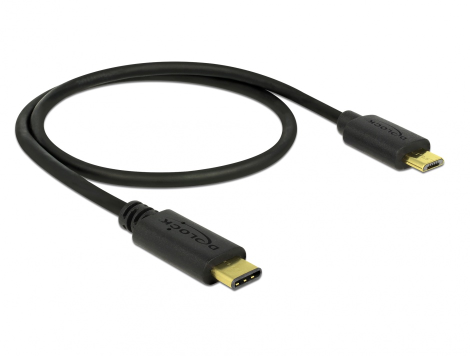 Imagine Cablu USB 2.0-C la micro USB T-T 0.5m negru, Delock 83333