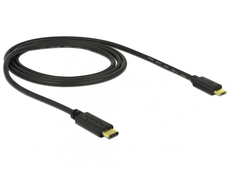Imagine Cablu USB 2.0-C la micro USB T-T 2m negru, Delock 83334