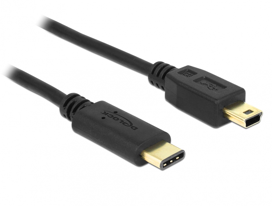 Imagine Cablu USB 2.0 tip C la mini USB-B T-T 0.5m Negru, Delock 83335