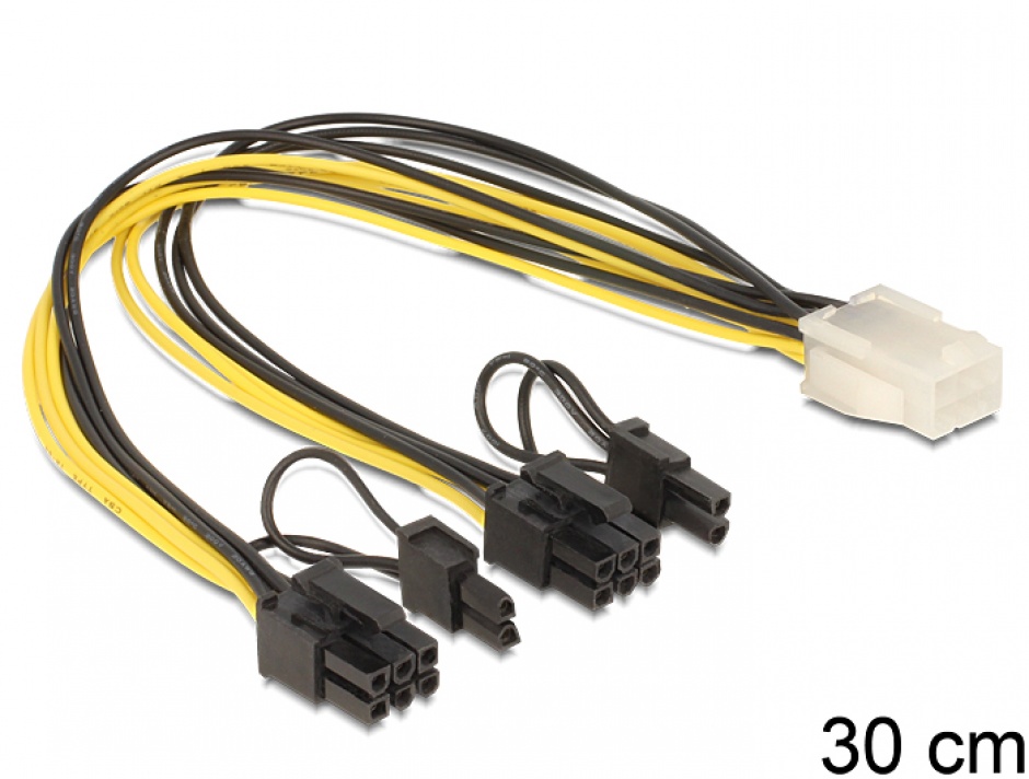 Imagine Cablu PCI Express 6 pini la 2 x 8 pini M-T 30cm, Delock 83433