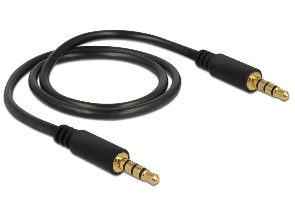 Imagine Cablu stereo jack 3.5mm 4 pini Negru T-T 0.5m, Delock 83434 