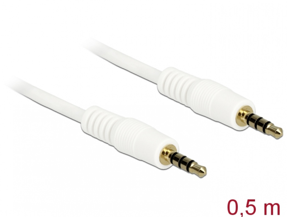 Imagine Cablu stereo jack 3.5mm 4 pini Alb T-T 0.5m, Delock 83439